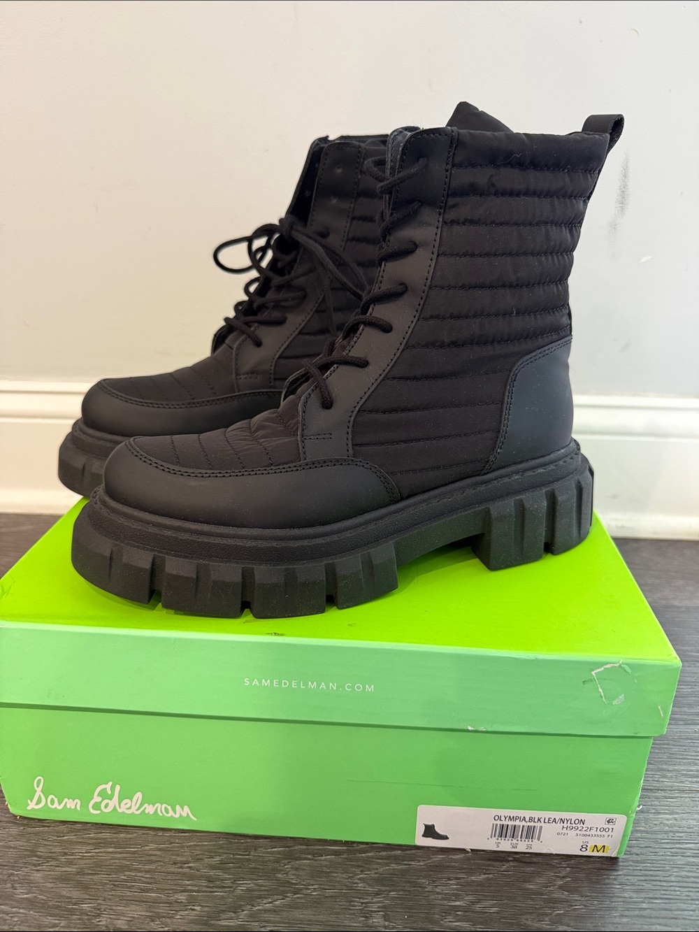 Sam Edelman Black Quilted Lace-Up Platform Combat Boots